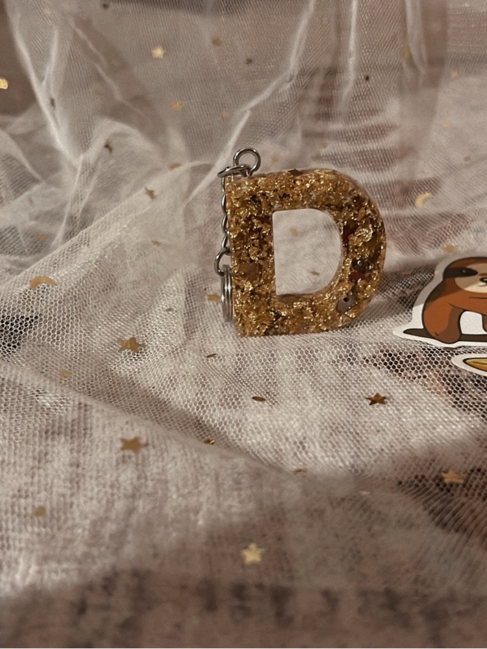 Gold Glitter Letter D Keychain Charm